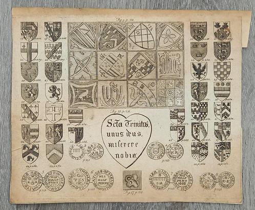 Ets wapenschilden Engeland - Heraldiek, Antiek en Kunst, Kunst | Etsen en Gravures, Ophalen of Verzenden