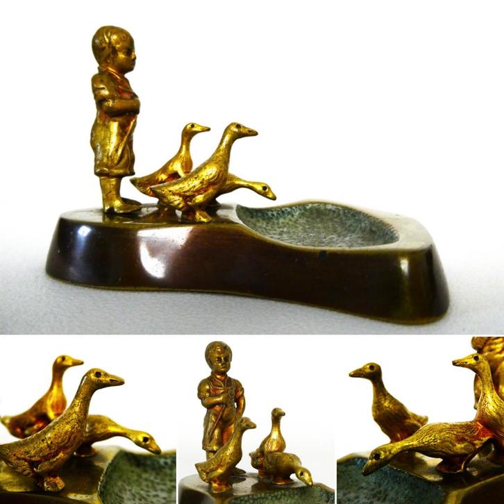 Vide - poche / schaaltje ganzenhoeder eendenhoeder eend gans, Antiek en Kunst, Antiek | Koper en Brons, Brons, Ophalen of Verzenden