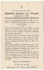 Mathilda J. van Wamel 1868 Den Bosch + 1959 Helmond, 90 jr, Verzenden, Bidprentje