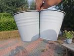 Metalen potjes wit/grijs, Ophalen, Rond, Tuin, Zo goed als nieuw