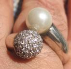 Design zilver ring cultivé parel M20,7 Aquamarijn en Citrien, Sieraden, Tassen en Uiterlijk, Ringen, Ophalen, Met edelsteen, Zo goed als nieuw