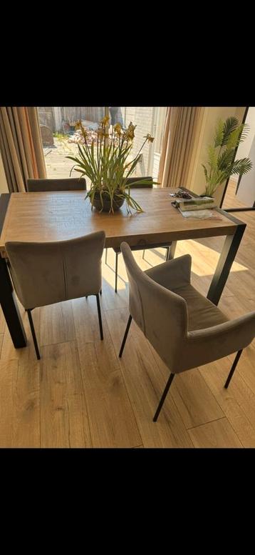 5 eettafel fautieultjes, velvet stof, grijs met zwart