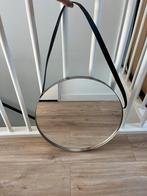 Ronde spiegel met lederen band - 50cm, Rond, Ophalen of Verzenden, Zo goed als nieuw, Minder dan 100 cm
