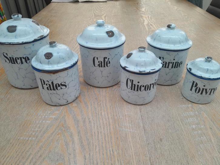 Franse Emaille Potjes Set, Antiek en Kunst, Antiek | Emaille, Ophalen of Verzenden