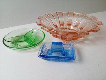 Art deco Schaal/ schaaltjes.Rose/Groen/blauw.Pr/p/st.vanaf beschikbaar voor biedingen