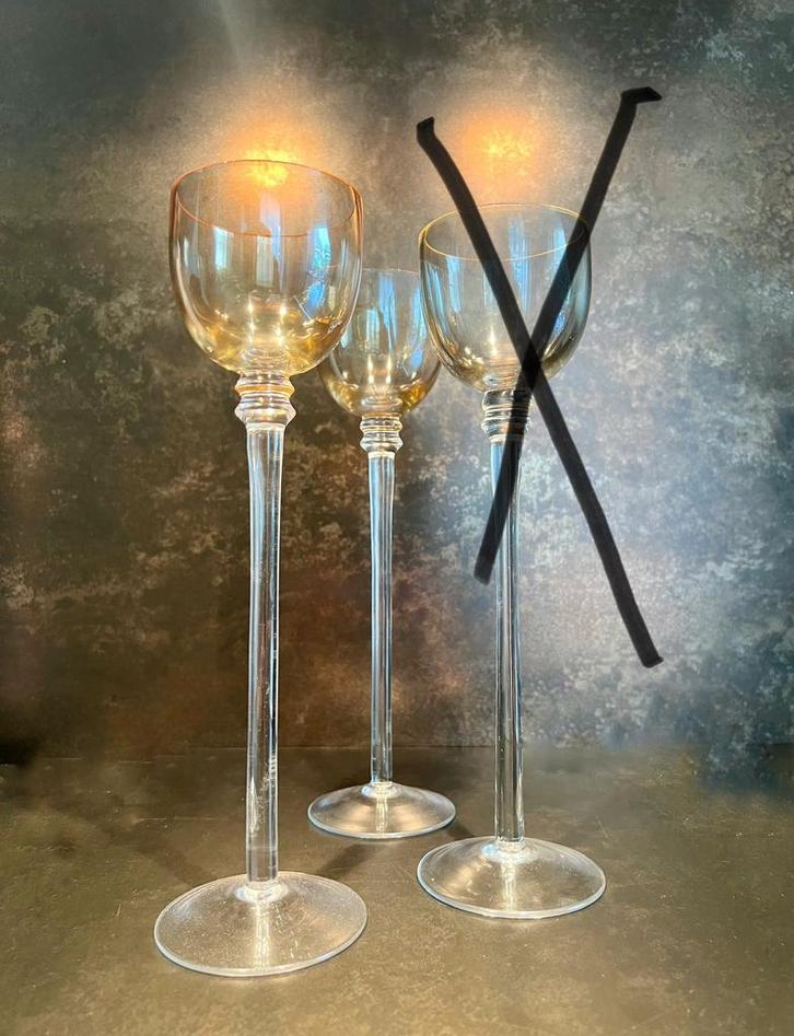 Likeur glazen kristal 2 st. Amber geel kleurig Bohemian, Antiek en Kunst, Antiek | Glas en Kristal, Ophalen of Verzenden