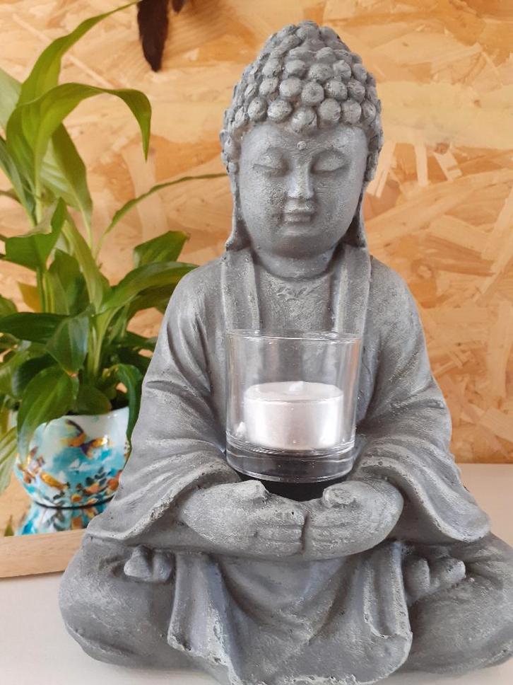Boeddha met kaarshouder, Huis en Inrichting, Woonaccessoires | Boeddhabeelden, Nieuw, Ophalen of Verzenden