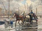Pracht schilderij van H. Wolters: Paard en Wagen "Rotterdam", Ophalen