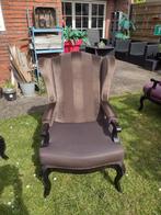 Leuke oorfauteuil. Bruin.  Gestreept met effen. Barokstijl., Huis en Inrichting, Fauteuils, Minder dan 75 cm, Barok, romantisch