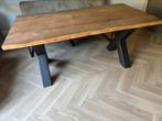 Boomstamtafel 180x100 incl. lederen stoelen en bankje, Huis en Inrichting, Tafels | Eettafels, Ophalen, Gebruikt, Eikenhout, 50 tot 100 cm