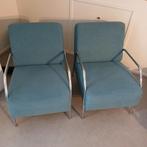 Woood Fauteuil Cato - Armleuningen - Stof - Chroom - Petrol, Ophalen, Blauw, Stof, Twee