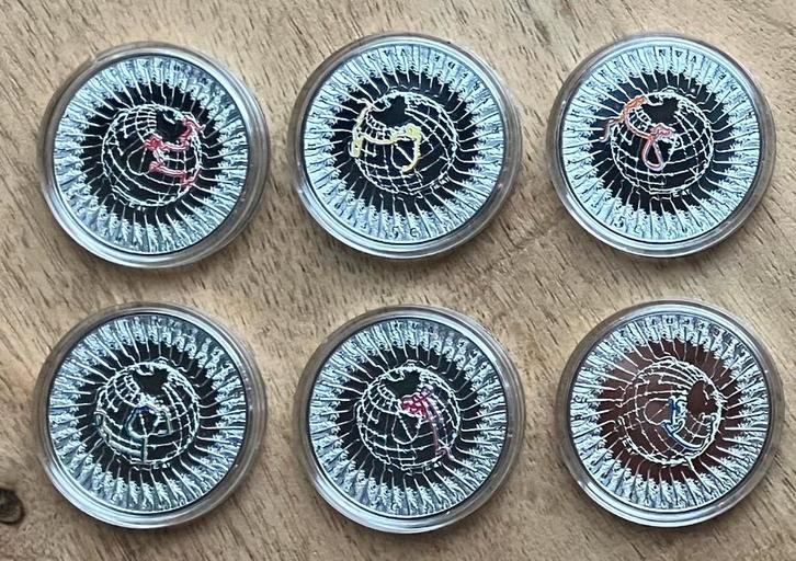 Serie 5 euro zilver gekleurd 'Vrede van Utrecht', Postzegels en Munten, Munten | Nederland, Setje, Euro's, Koningin Beatrix, Zilver