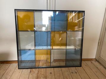 Glas-in-lood in dubbel glas in jaren 50 design beschikbaar voor biedingen