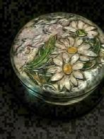 12312 Prachtig massief zilveren ronde doos met emaille bloem, Ophalen of Verzenden, Zilver