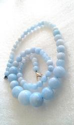 Blauwe aquamarijn kralen edelsteen ketting, Nieuw, Met edelsteen, Zilver, Verzenden
