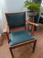 Vintage houten stoel met groene bekleding, Ophalen of Verzenden