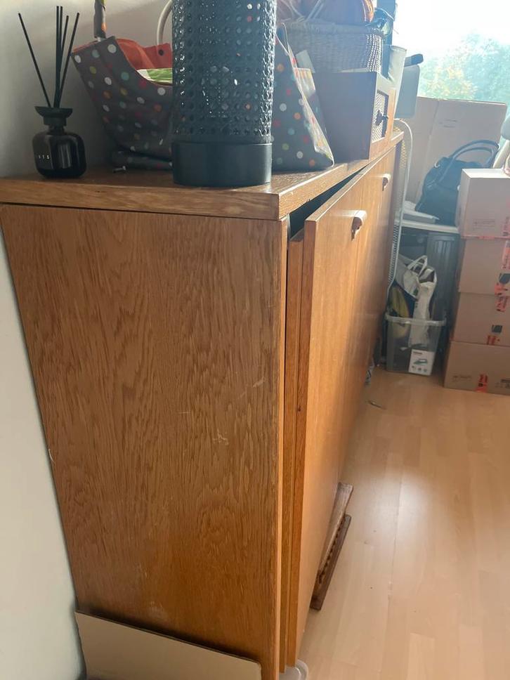 Opklapbed 1-persoons, hout, handig logeerbed, Antiek en Kunst, Antiek | Meubels | Kasten, Ophalen