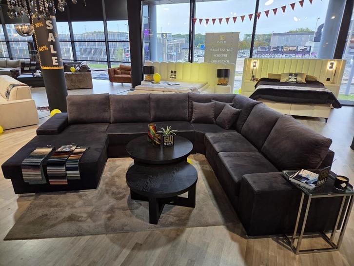 MEGA UITVERKOOP ! Hoekbank U Vorm Waterbestendig Antraciet, Huis en Inrichting, Banken | Bankstellen, Nieuw, Vierpersoons of meer