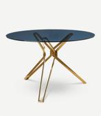 Polspotten Round Gold and Glass eettafel, Ophalen, 100 tot 150 cm, Rond, Vijf personen of meer