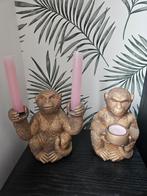 Apen Kaarsenhouder Set - Gouden Decoratie, Huis en Inrichting, Bruin, Ophalen of Verzenden, Zo goed als nieuw, Kandelaar