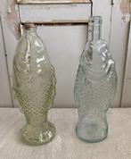 2x Brocante glazen vis fles met kurk, Ophalen of Verzenden