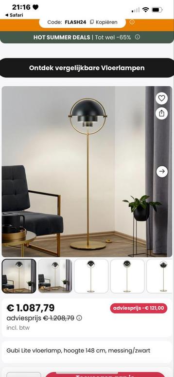 Gubi Lite Vloerlamp Messing/Zwart 148cm beschikbaar voor biedingen