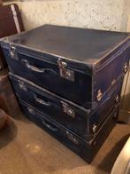 SALE⚠️ set van 3 vintage leren koffers donker blauw jaren’50, Sieraden, Tassen en Uiterlijk, Koffers, Slot, Gebruikt, Minder dan 35 cm