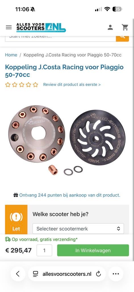 J.Costa koppeling Racing Piaggio 50 70cc scooter, Ophalen of Verzenden, Zo goed als nieuw, Blok, Piaggio