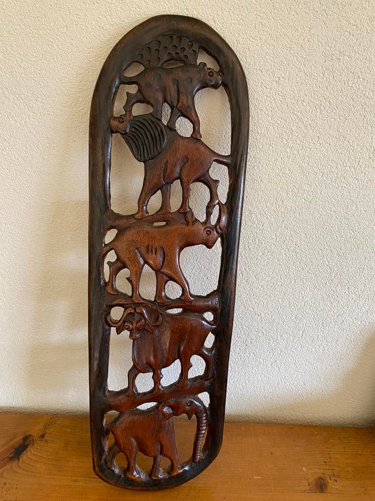 Afrikaans houtsnijwerk dieren - Wanddecoratie, Ophalen of Verzenden, Gebruikt, Decoratieobject