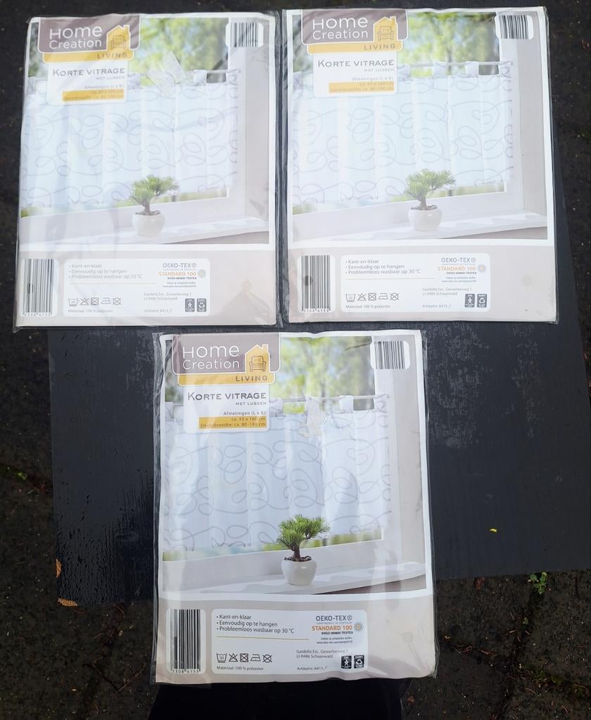 Nieuw! 3x Home Creation Korte Vitrage met Lussen - Nieuw, Huis en Inrichting, 100 tot 150 cm, Wit, Nieuw, Ophalen of Verzenden