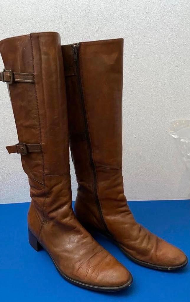 Davos leren laarzen - Maat 39, Kleding | Dames, Schoenen, Hoge laarzen, Bruin, Ophalen of Verzenden, Gedragen