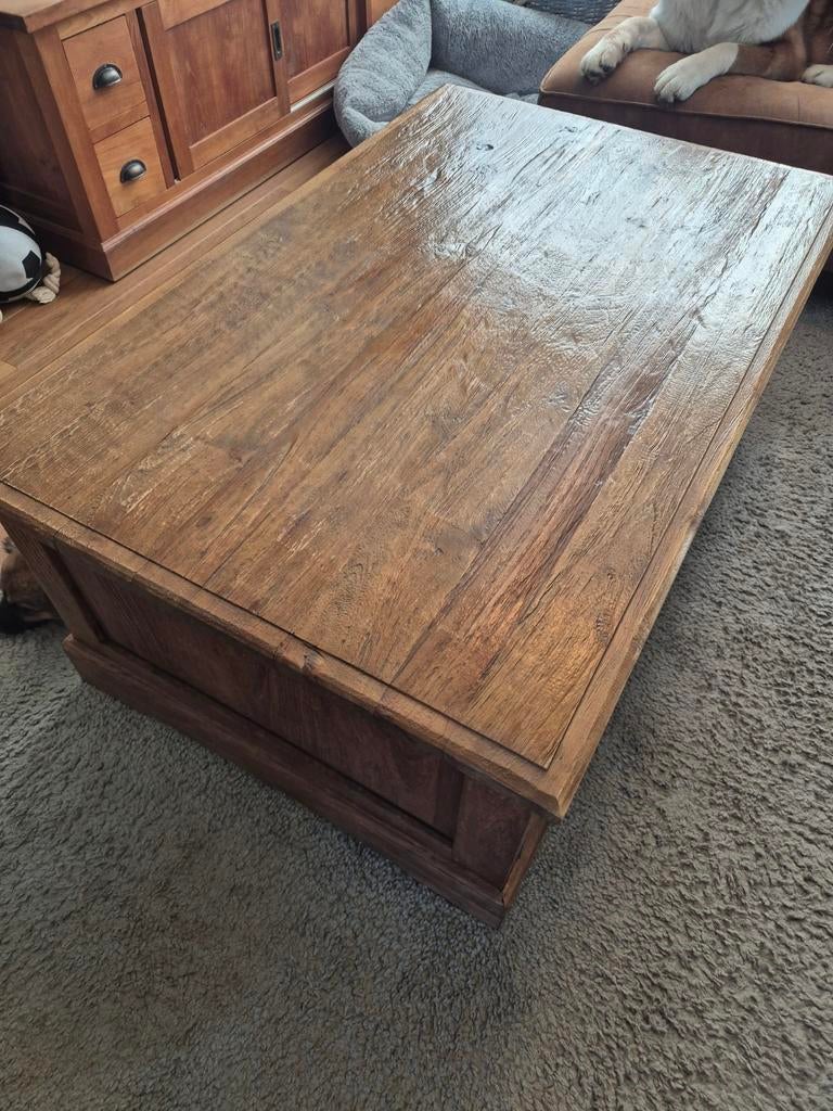 Robuuste Teakhouten Salontafel - Landelijke Stijl, Gebruikt, 100 tot 150 cm, Teakhout, Landelijke stijl
