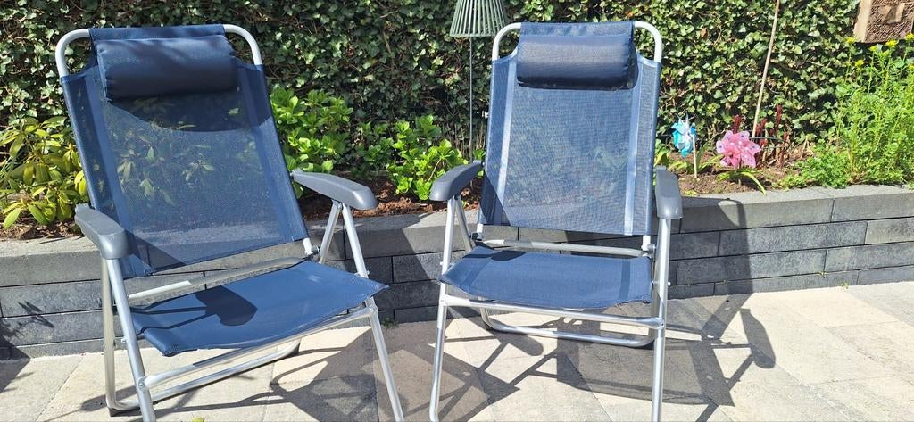 2 blauwe campingstoelen merk Vrijbuiter outdoor, Caravans en Kamperen, Kampeermeubelen, Ophalen, Campingstoel
