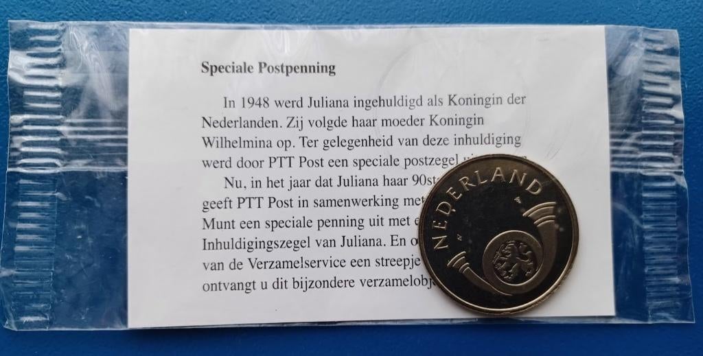 Postpenningen 1999 "Kroningszegel" 2x, Postzegels en Munten, Penningen en Medailles, Verzenden, Overige materialen, Nederland