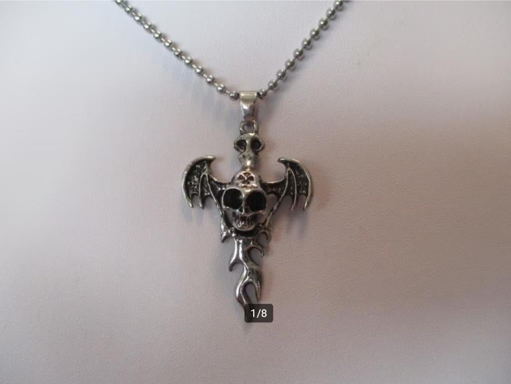 Edelstalen Skull & Flame Wing halsketting, Verzenden, Nieuw, Zilver, Overige materialen