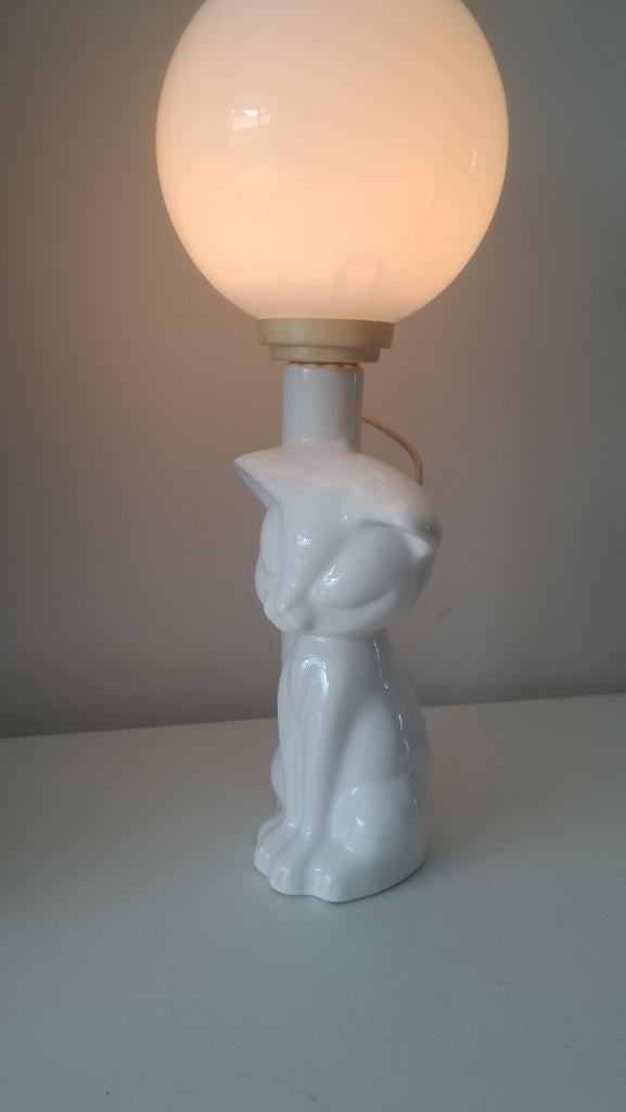 Vintage keramieken poezenlamp - tafellamp met bol, Ophalen of Verzenden