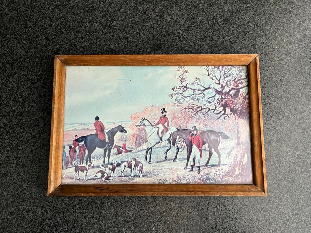 Vintage Jachttafereel in Houten Lijst, Antiek en Kunst, Kunst | Schilderijen | Klassiek, Ophalen of Verzenden