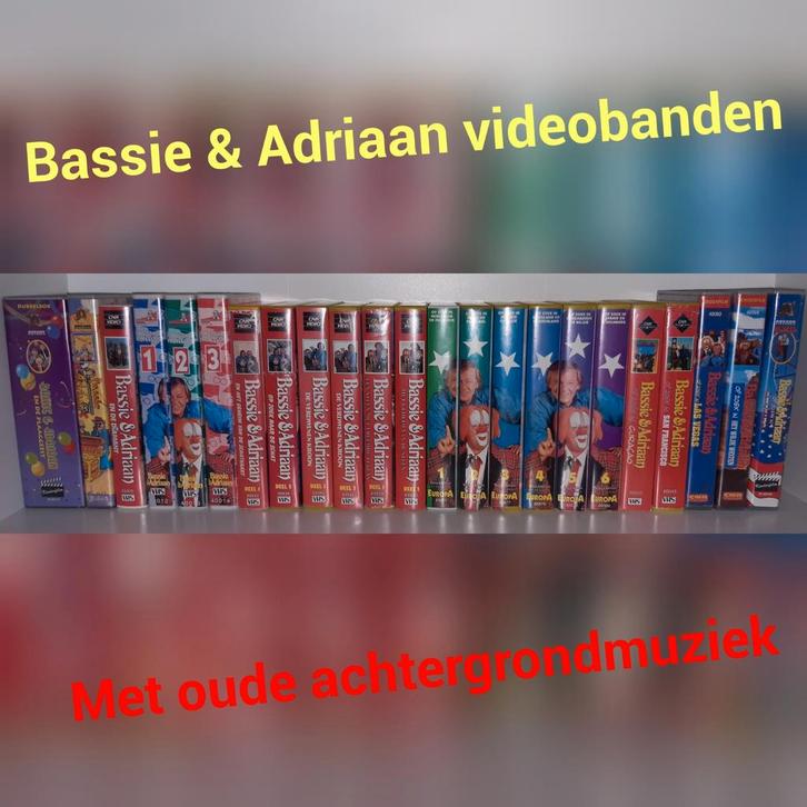 Bassie en Adriaan videobanden met oude achtergrondmuziek., Cd's en Dvd's, VHS | Film, Zo goed als nieuw, Nederlandstalig, Alle leeftijden