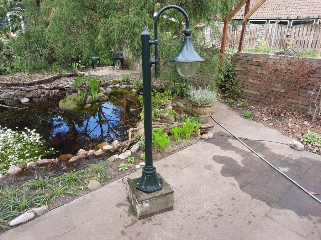 Tuinlamp Rimini groene lantaarnpaal laag 136 cm, Tuin en Terras, Buitenverlichting, Ophalen, Gebruikt, Staande lamp, Netvoeding