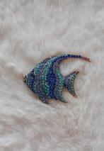 Vis broche met strass steentjes, Overige materialen, 4 tot 7 cm, Blauw, Nieuw