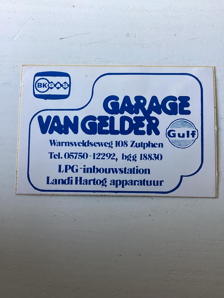 Sticker Garage van Gelder Zutphen (Gulf/BK gas), Verzenden, Zo goed als nieuw