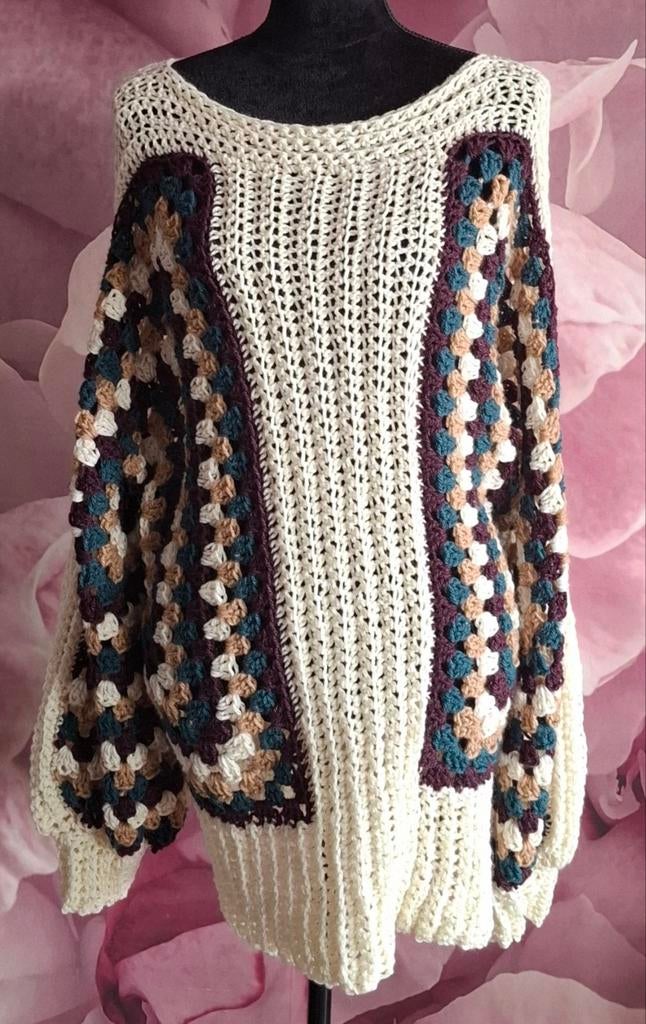 Gehaakte trui creme/multicolor, Kleding | Dames, Grote Maten, Ophalen of Verzenden, Nieuw, Beige, Trui of Vest