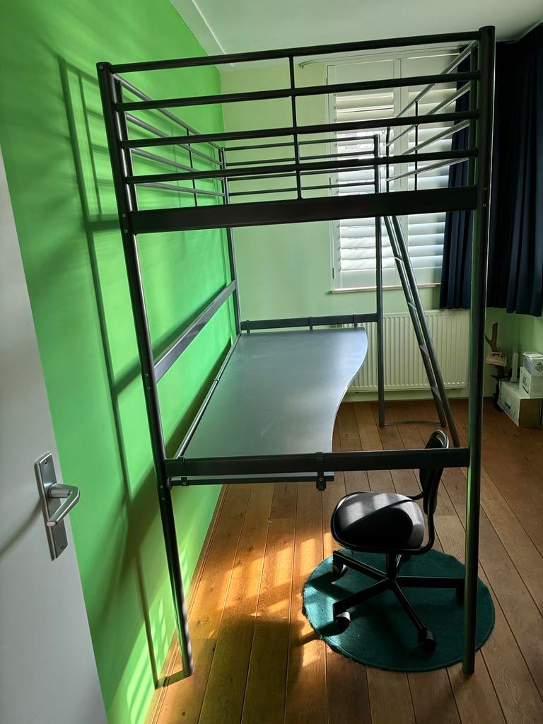 Ikea Svarta Hoogslaper met bureau, 90x200cm, Ophalen, Gebruikt, Hoogslaper