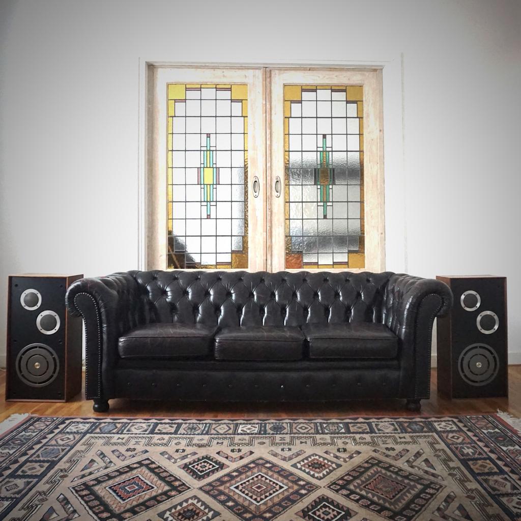 Lederen Chesterfield 3-zits bank - gebruikt, Ophalen, Gebruikt, Driepersoons, Rechte bank