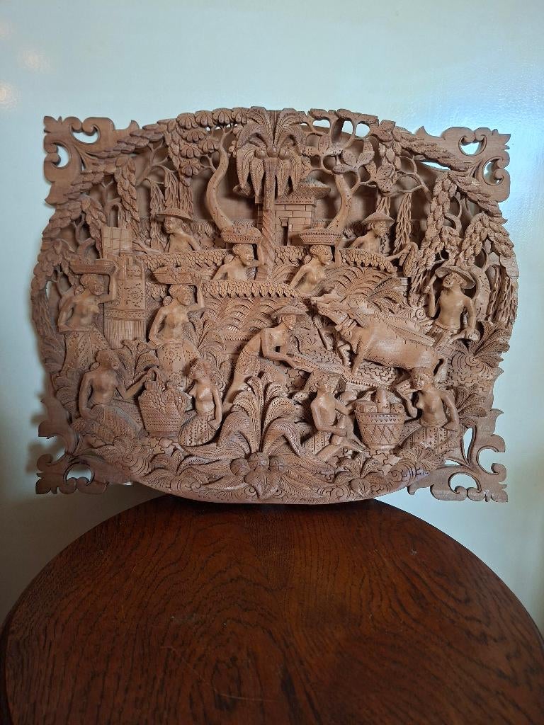 Wandpaneel Indonesisch houtsnijwerk muurdecoratie, Ophalen