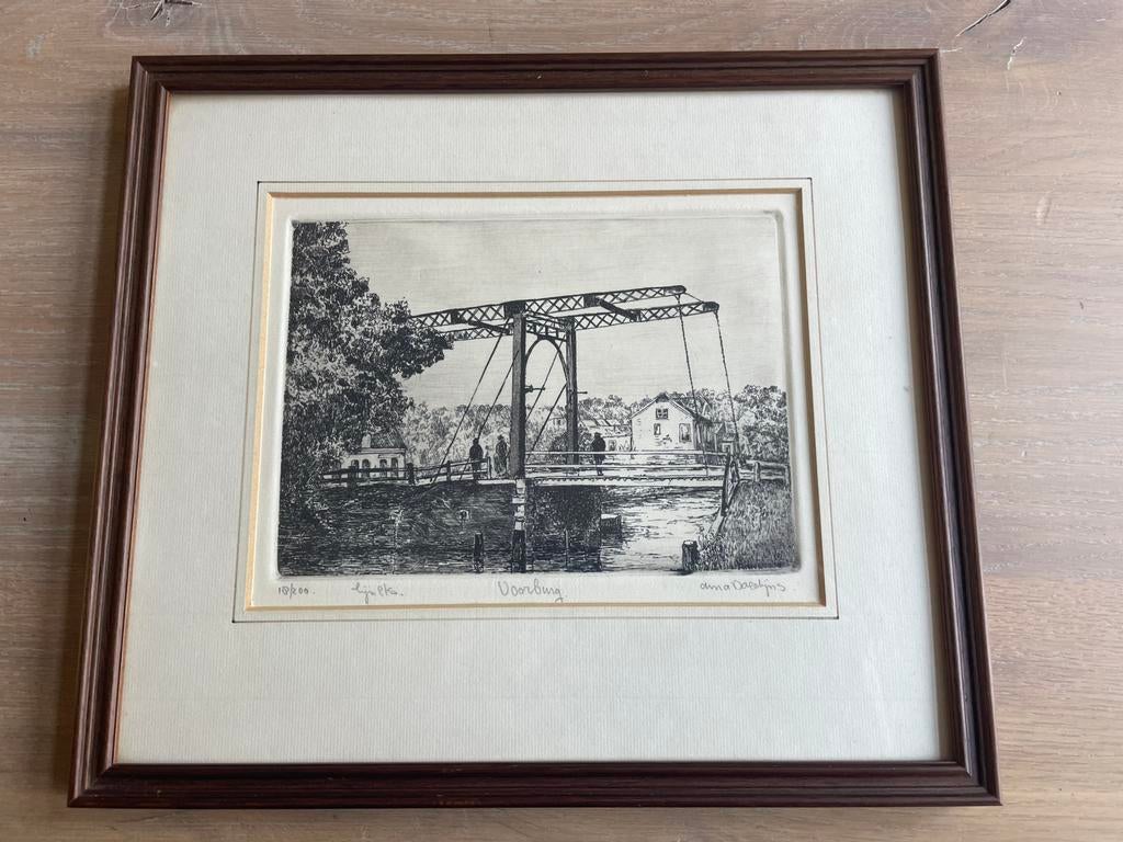 Originele ets "Geestbrug Voorburg" - Anna Doedijns (18/200), Antiek en Kunst, Ophalen of Verzenden