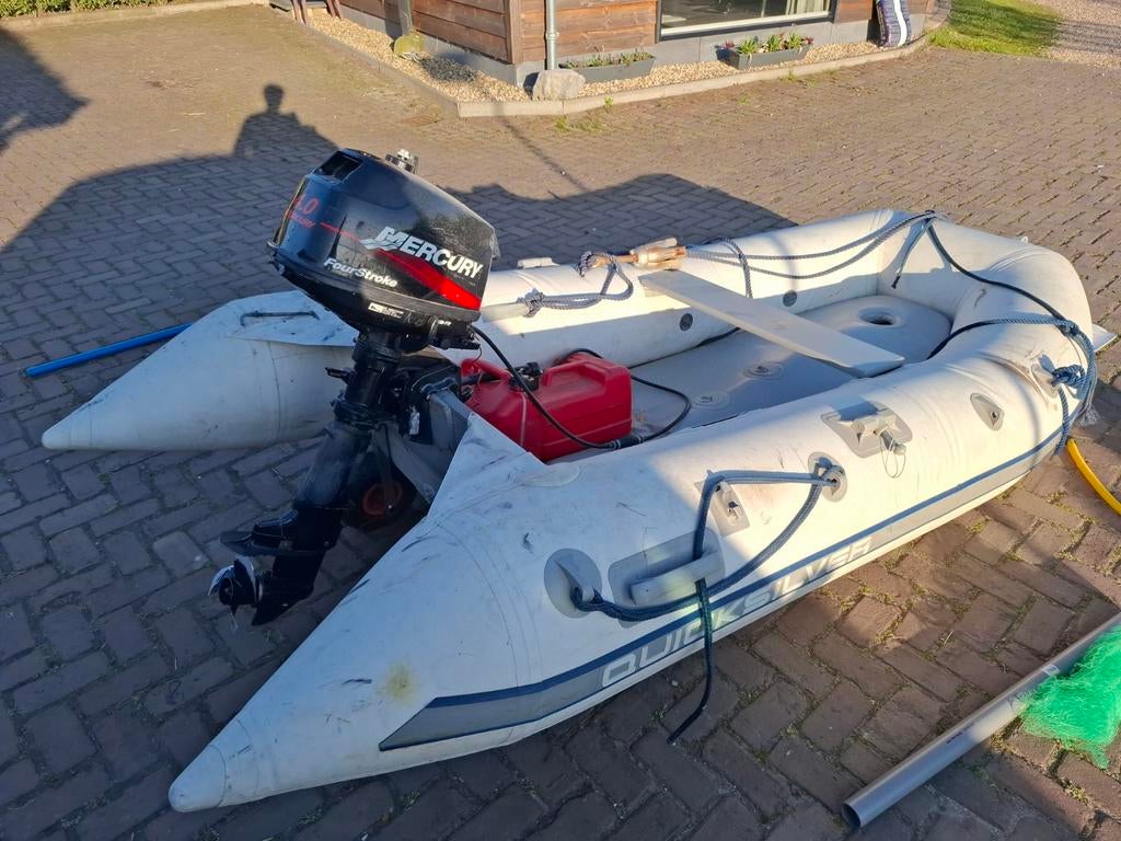 Quicksilver rubberboot met Mercury 4-takt buitenboordmotor, Watersport en Boten, Rubberboten, Ophalen, Quicksilver, Gebruikt, Benzine