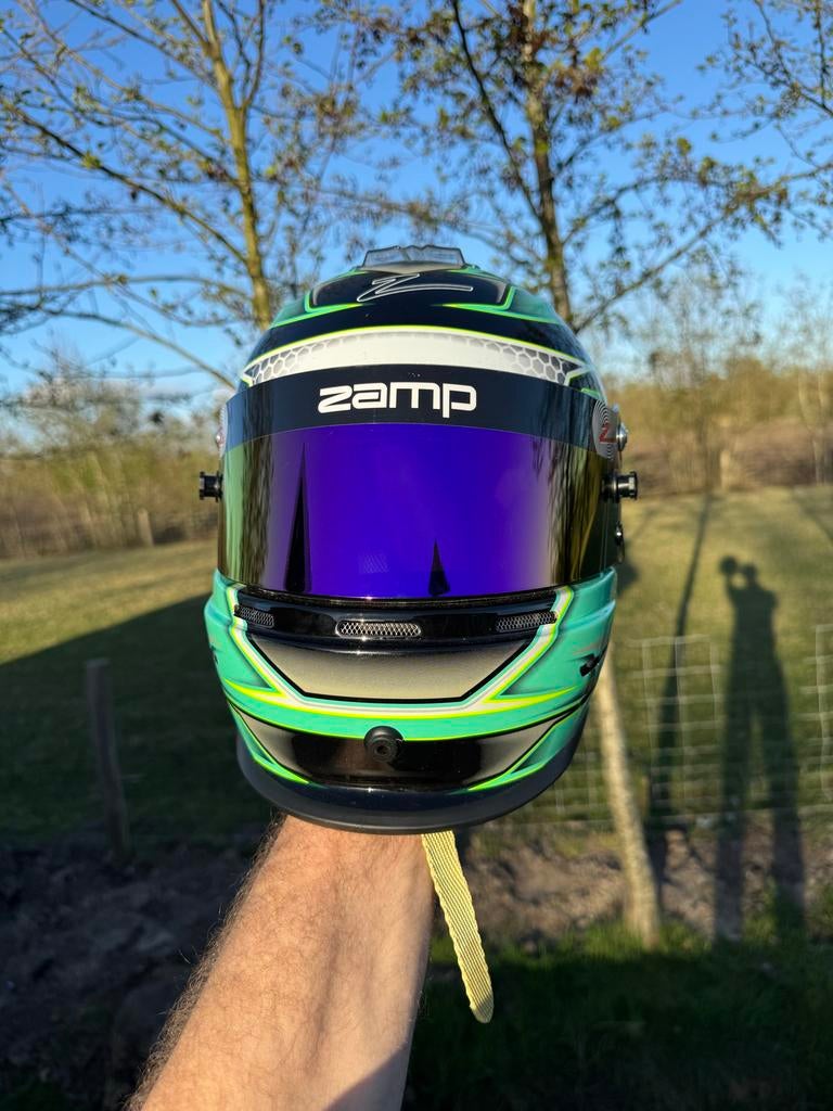 Zamp RZ-42Y Graphic Green Silver Karthelm - Zo goed als nieu, Sport en Fitness, Karting, Ophalen of Verzenden, Zo goed als nieuw