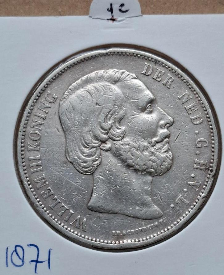 2,5 Gulden 1871 1e ( Zfr - ), Postzegels en Munten, Munten | Nederland, Losse munt, 2½ gulden, Koning Willem III, Zilver, Ophalen of Verzenden