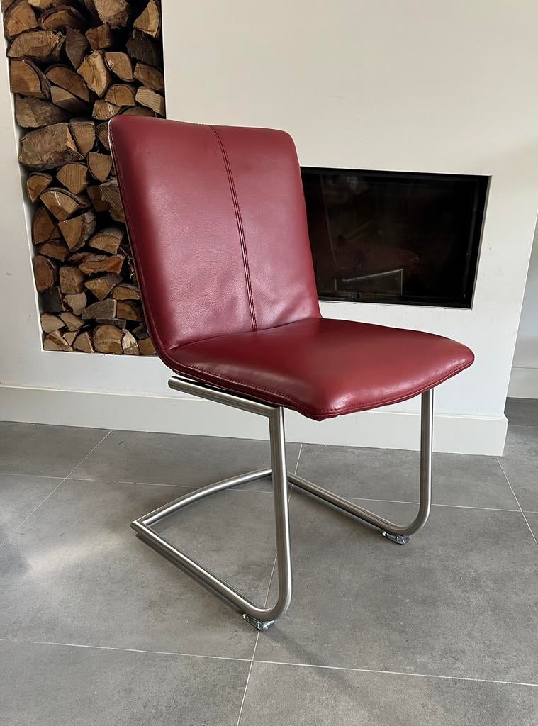 4 rood lederen Henders en Hazel design stoelen rvs frame, Huis en Inrichting, Stoelen, Ophalen, Niet opgegeven, Zo goed als nieuw